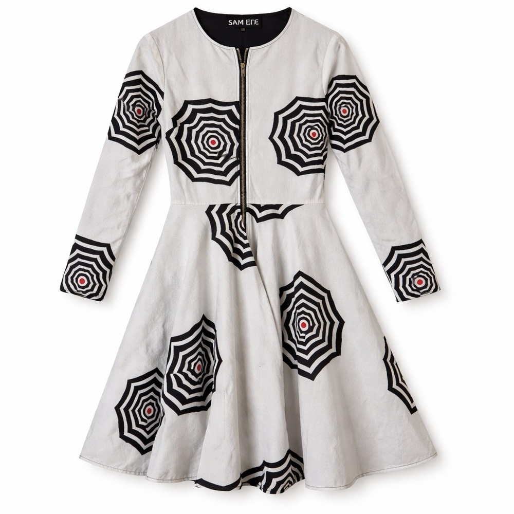 Mae Otti Womens Long Sleeve spiderweb Fit and Flare Zipper Dress S 70s vibes mod